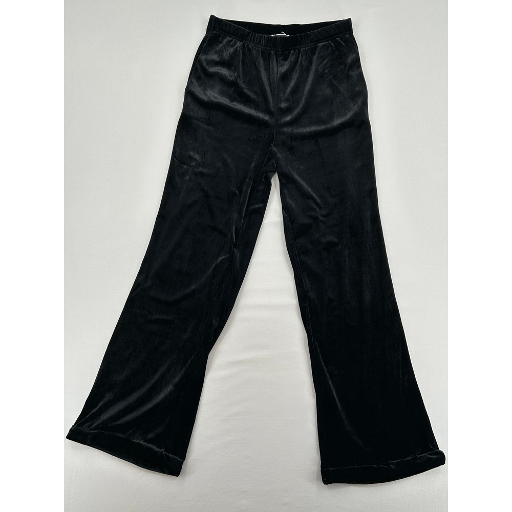 Women's Another Story Black Velvet Wide Leg Pants High Rise Trousers Sz L